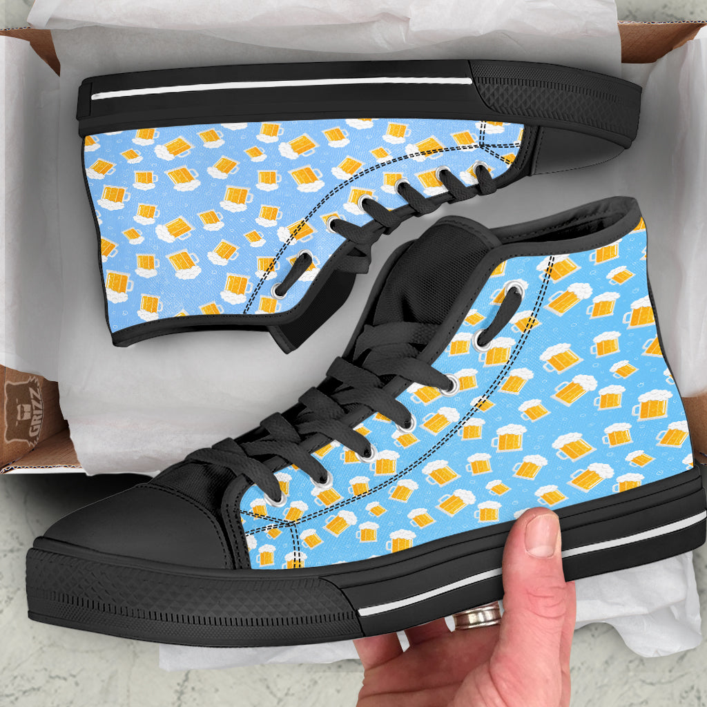 Emoji Beer Print Pattern Black High Top Shoes-grizzshop