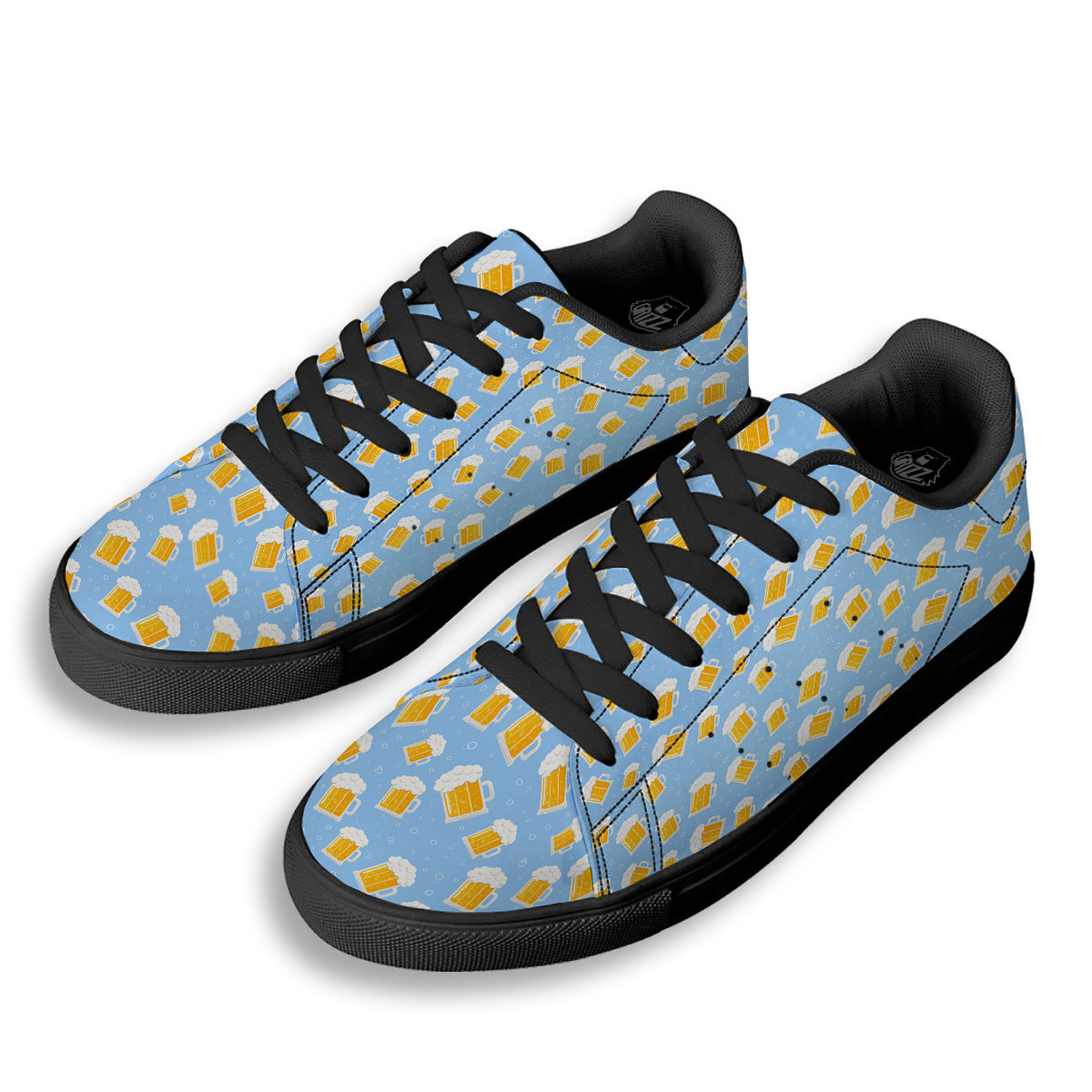 Emoji Beer Print Pattern Black Low Top Sneakers-grizzshop