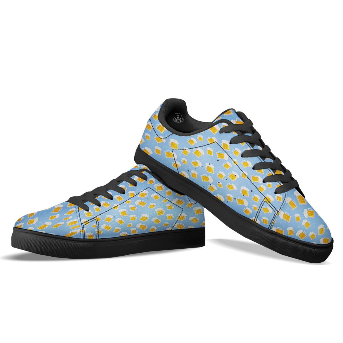 Emoji Beer Print Pattern Black Low Top Sneakers-grizzshop