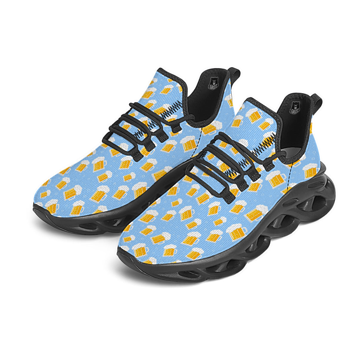 Emoji Beer Print Pattern Black Running Shoes-grizzshop