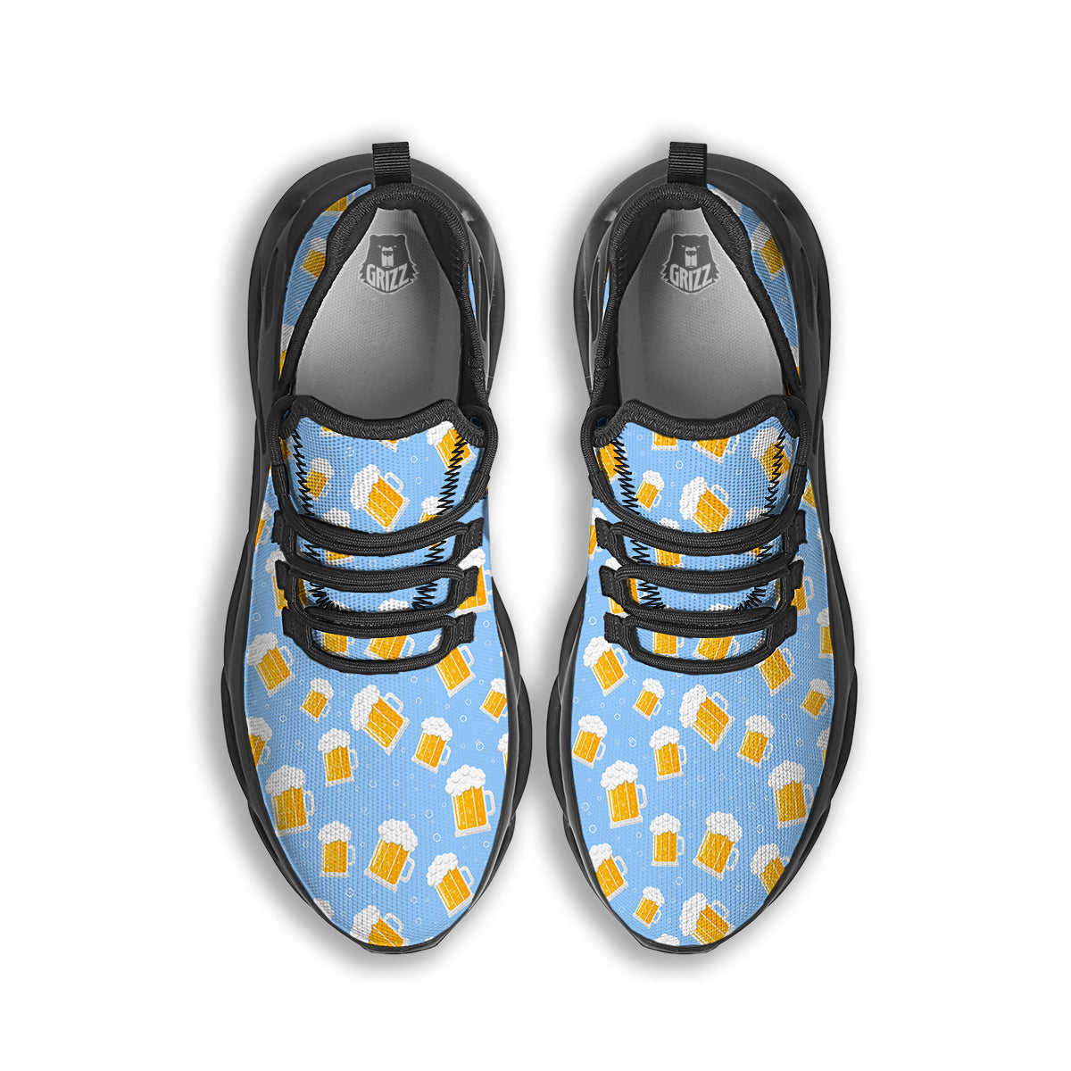 Emoji Beer Print Pattern Black Running Shoes-grizzshop