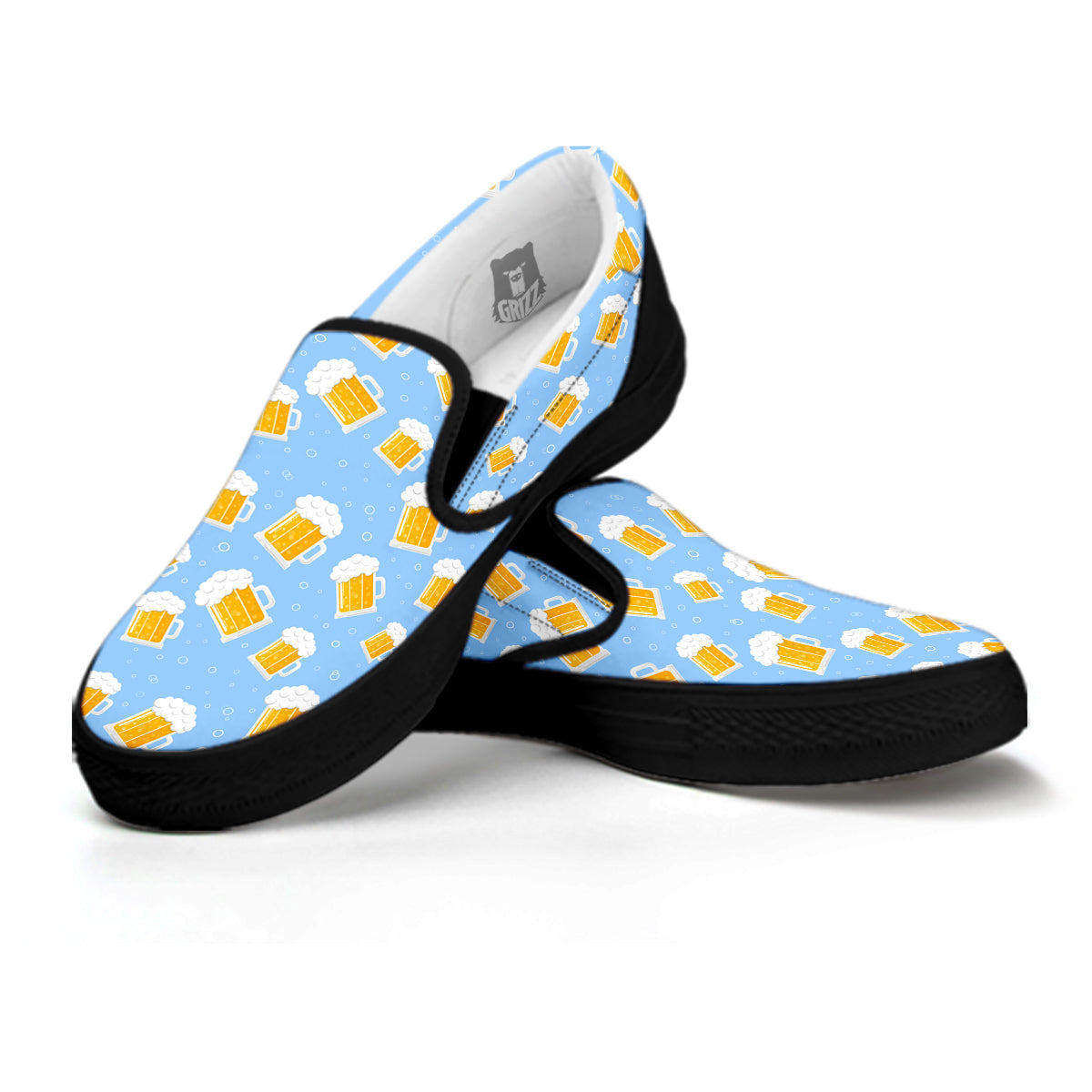 Emoji Beer Print Pattern Black Slip On Shoes-grizzshop