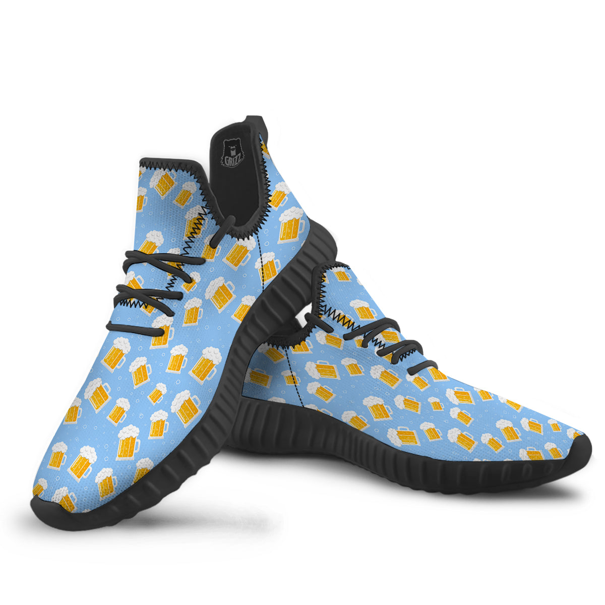 Emoji Beer Print Pattern Black Walking Shoes-grizzshop
