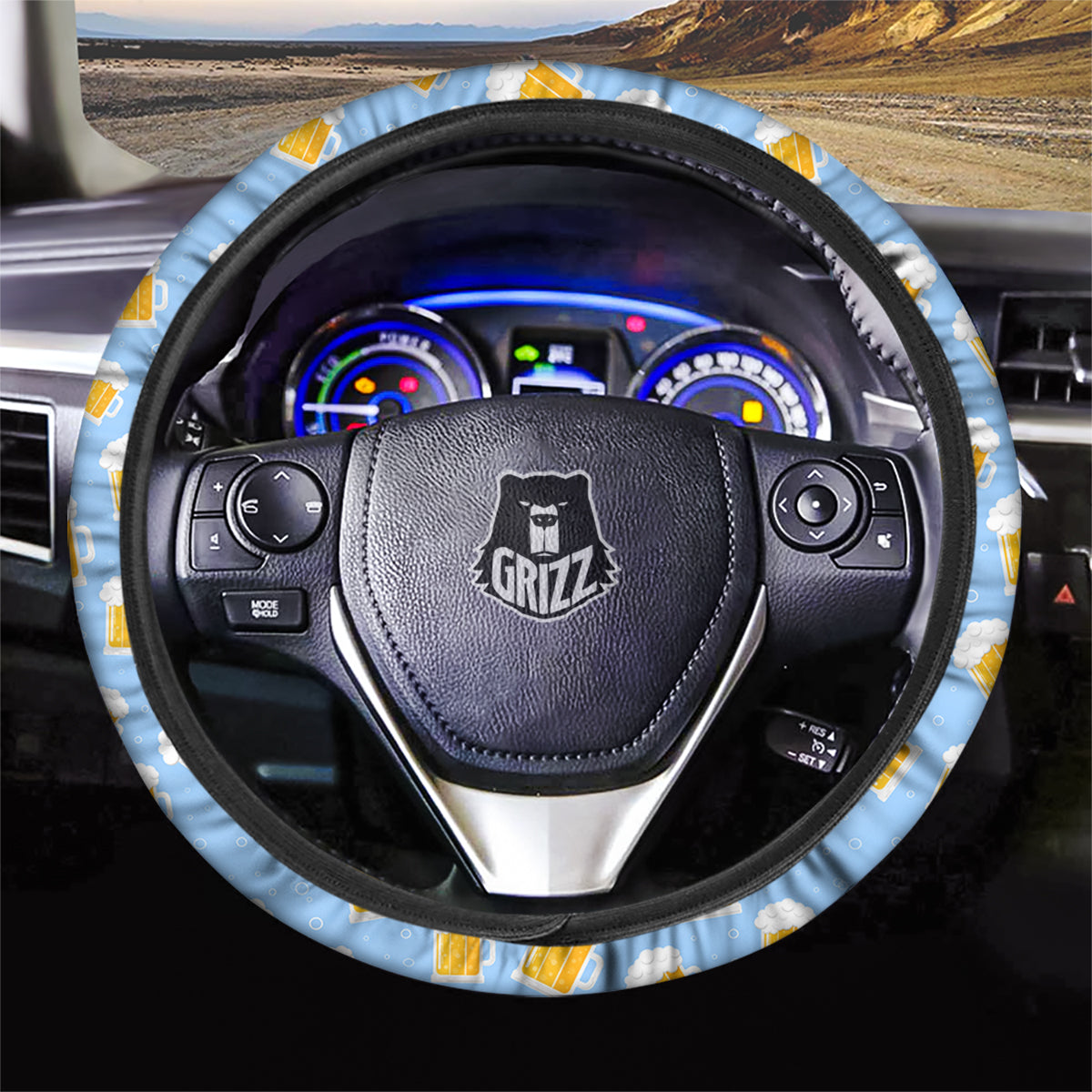 Emoji Beer Print Pattern Car Steering Wheel Cover-grizzshop