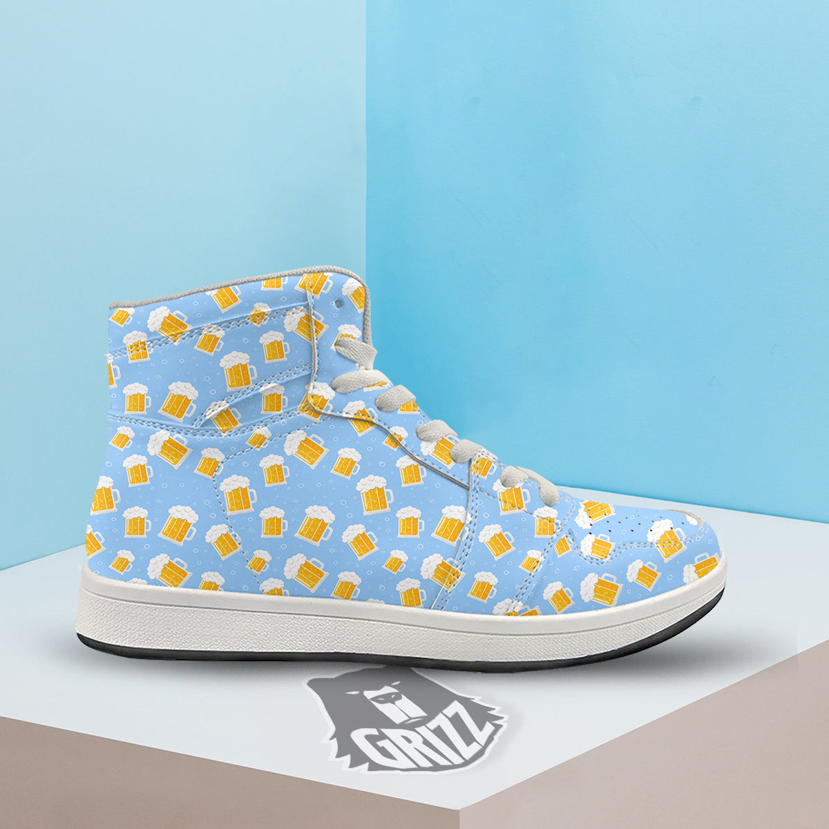 Emoji Beer Print Pattern High Top Sneakers-grizzshop