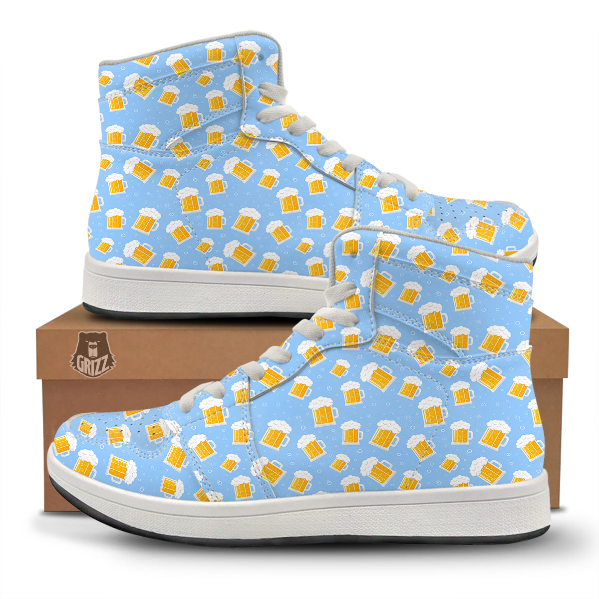 Emoji Beer Print Pattern High Top Sneakers-grizzshop