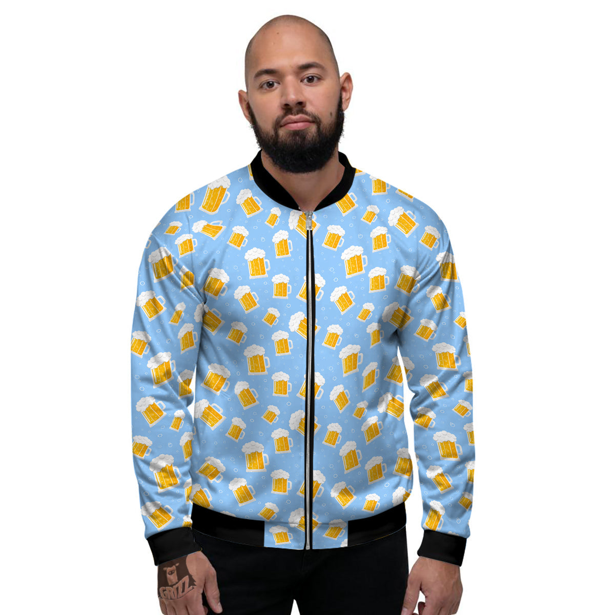 Emoji Beer Print Pattern Men's Bomber Jacket-grizzshop