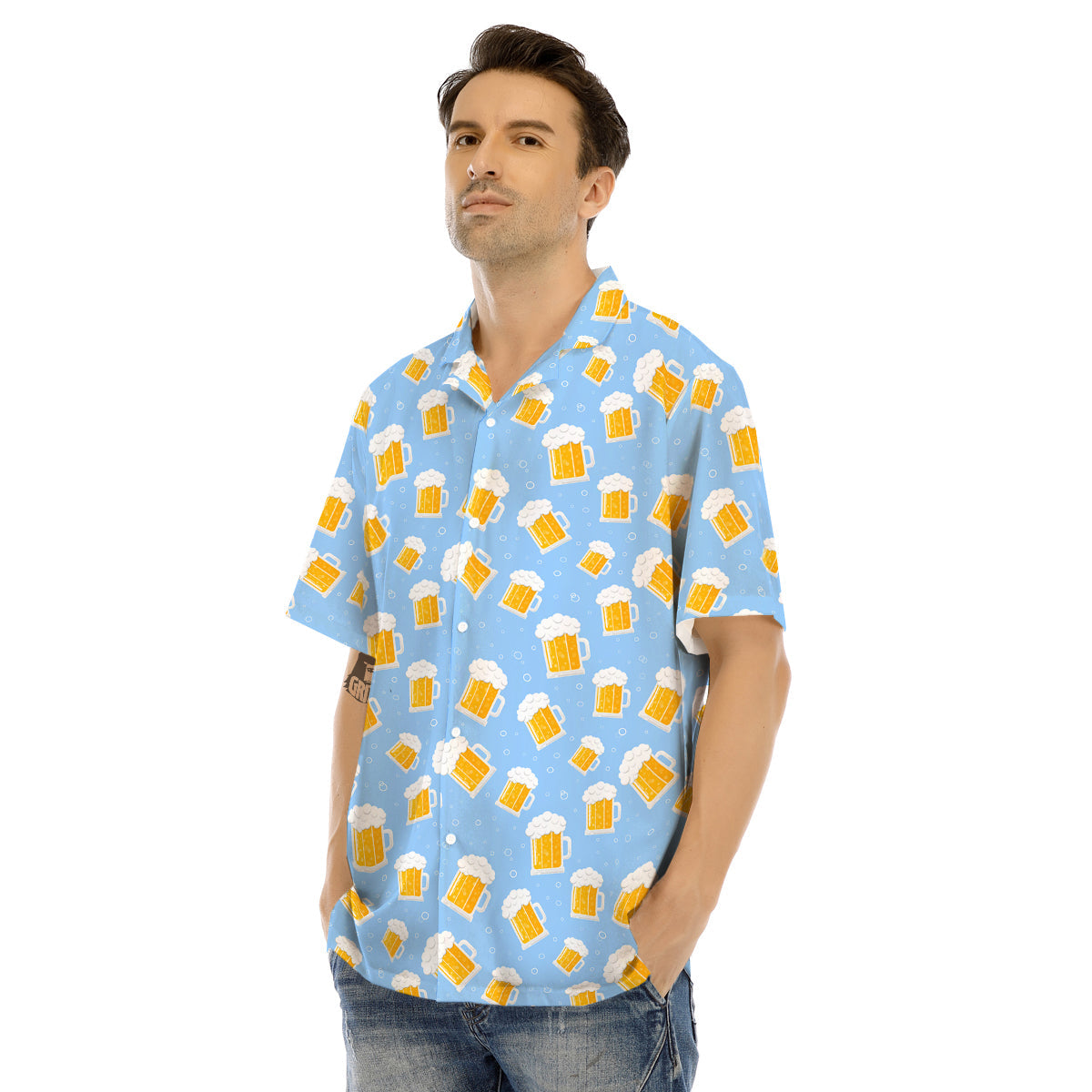 Emoji Beer Print Pattern Men's Hawaiian Shirt-grizzshop
