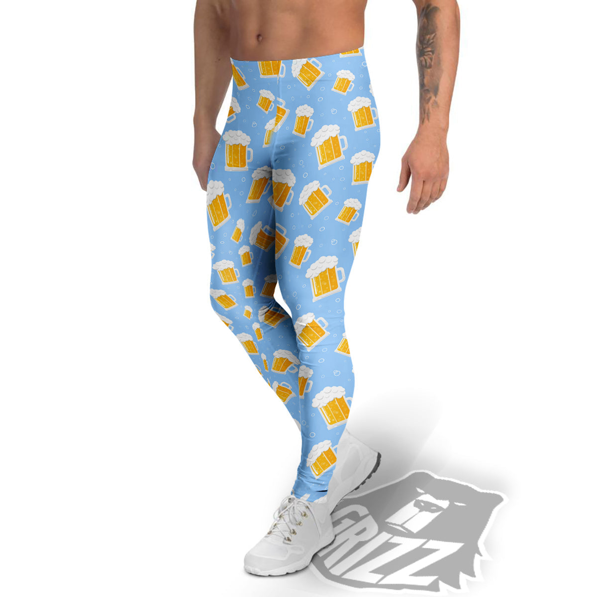 Emoji Beer Print Pattern Men's Leggings-grizzshop