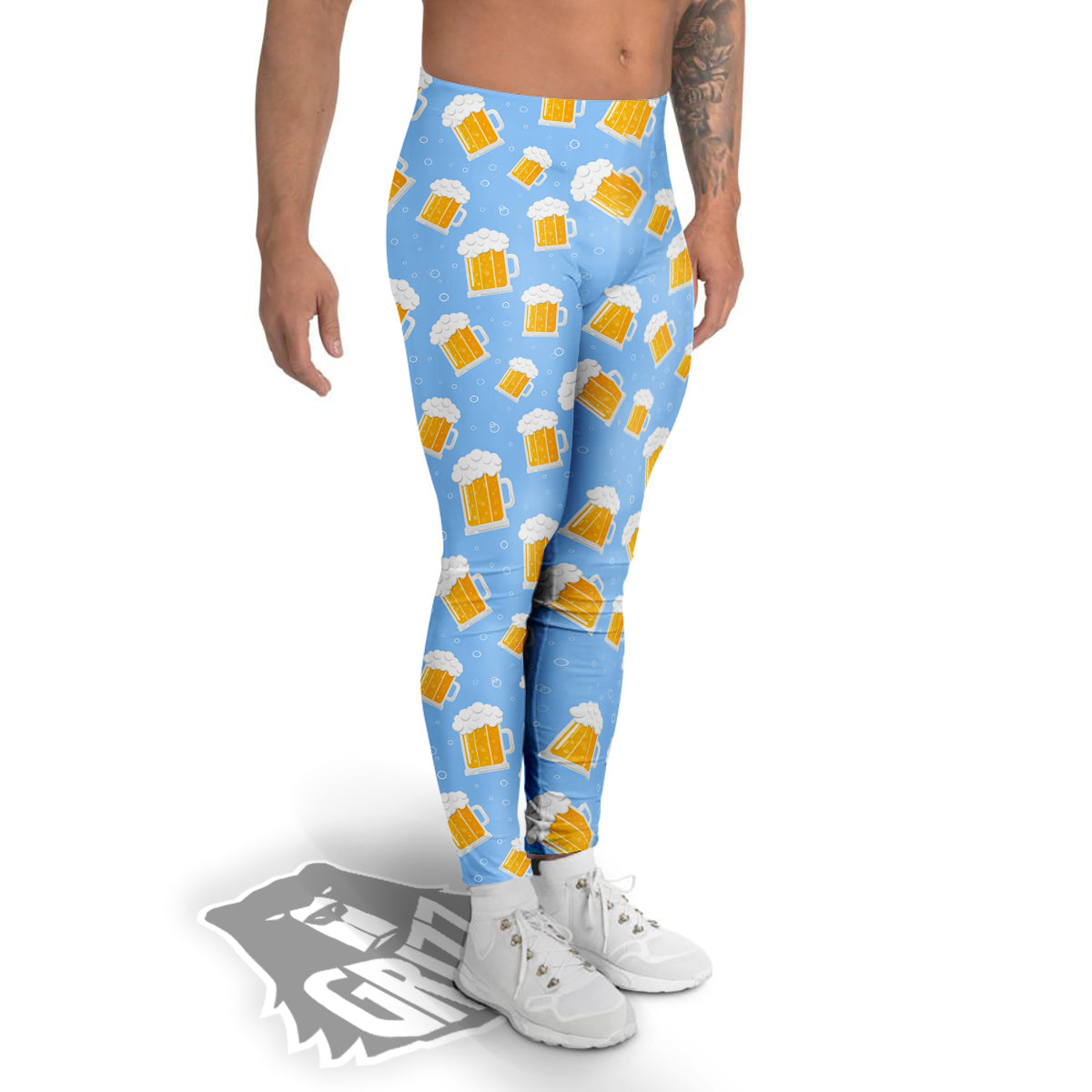 Emoji Beer Print Pattern Men's Leggings-grizzshop