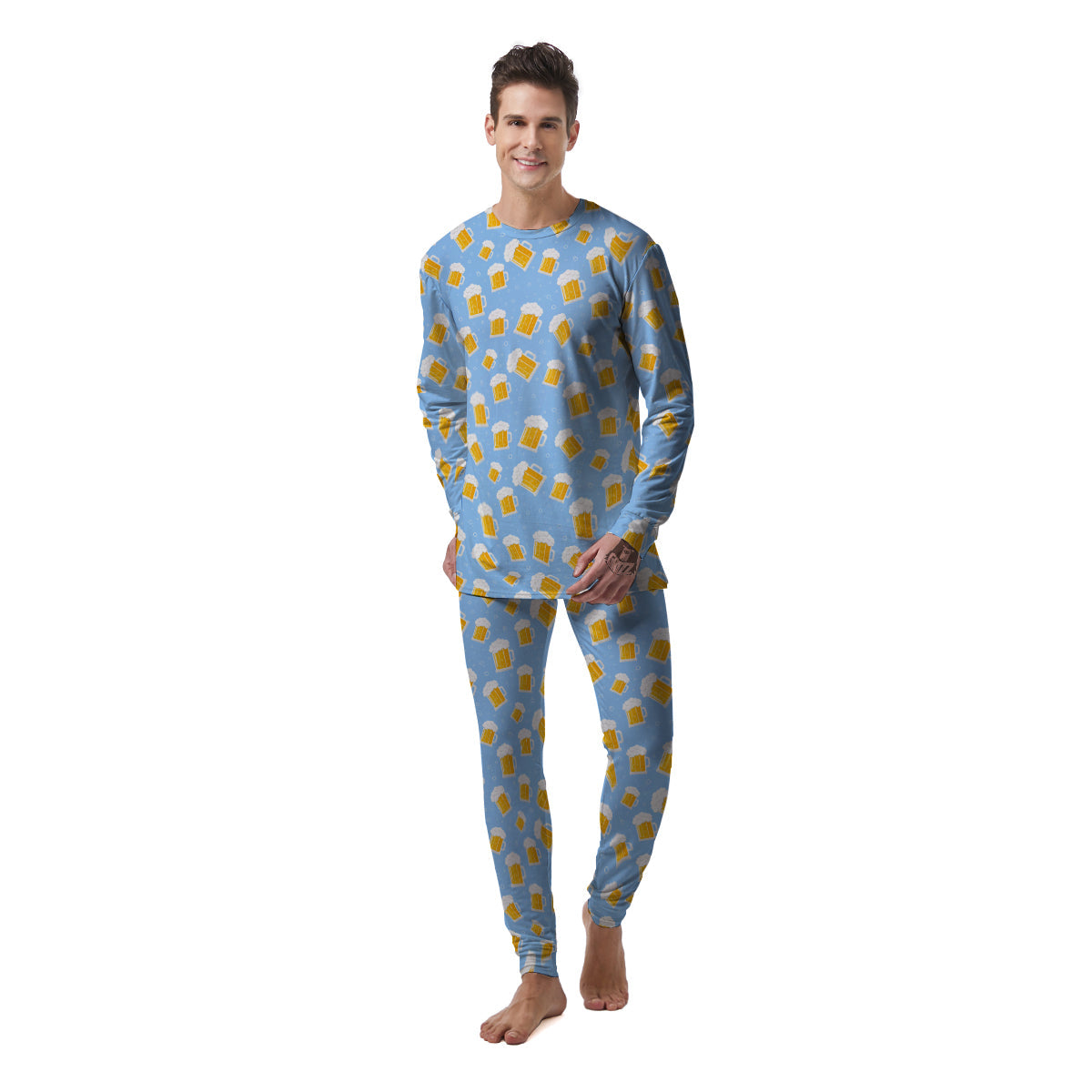 Emoji Beer Print Pattern Men's Pajamas-grizzshop