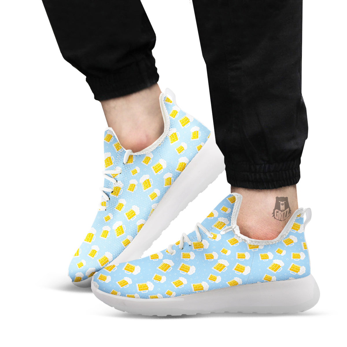 Emoji Beer Print Pattern White Athletic Shoes-grizzshop