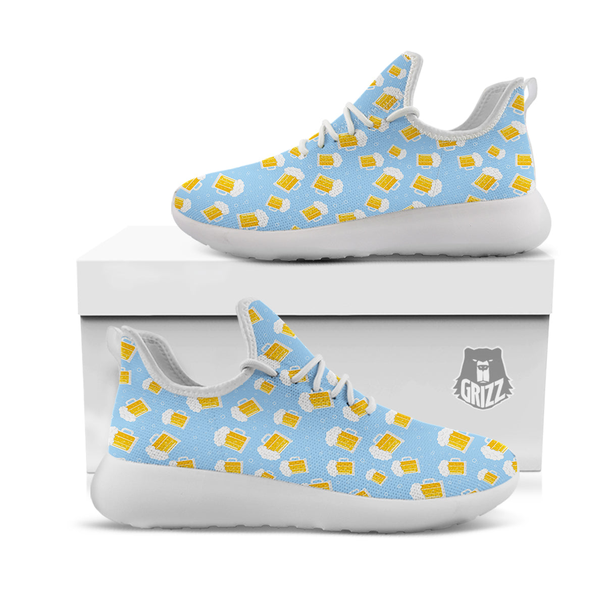 Emoji Beer Print Pattern White Athletic Shoes-grizzshop