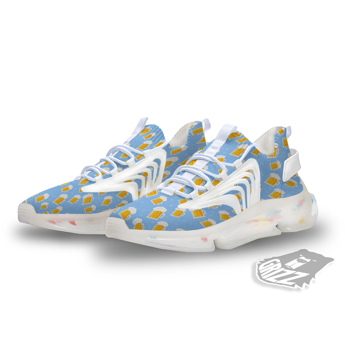 Emoji Beer Print Pattern White Gym Shoes-grizzshop