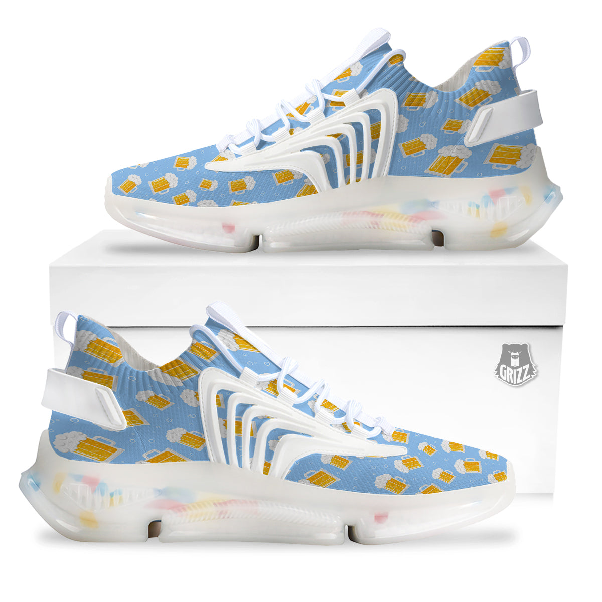 Emoji Beer Print Pattern White Gym Shoes-grizzshop