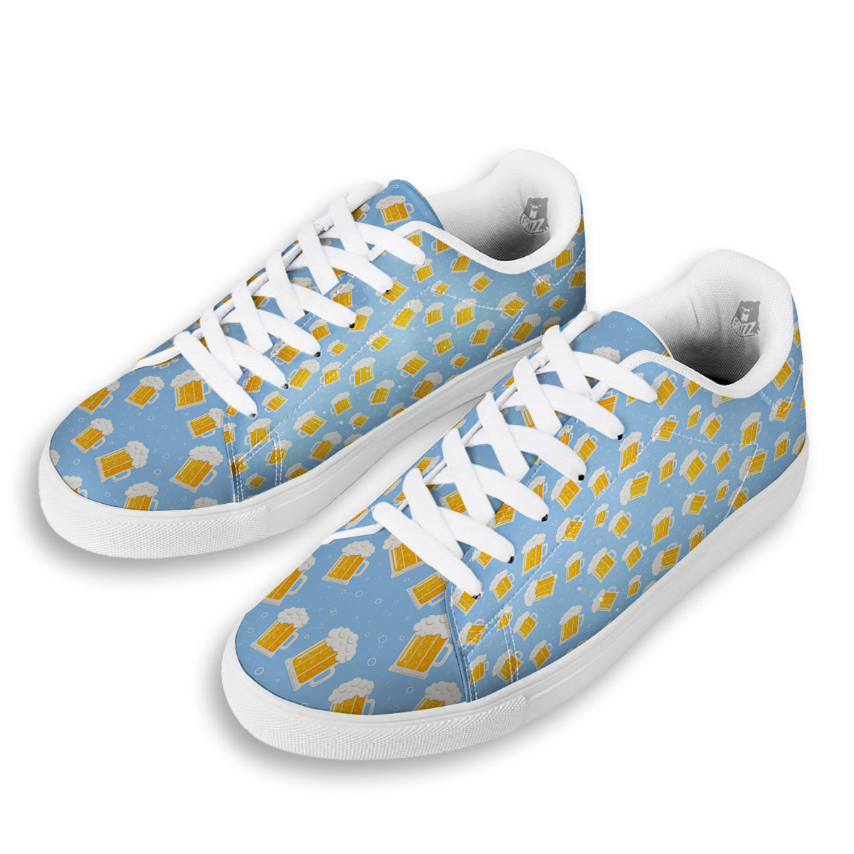 Emoji Beer Print Pattern White Low Top Sneakers-grizzshop