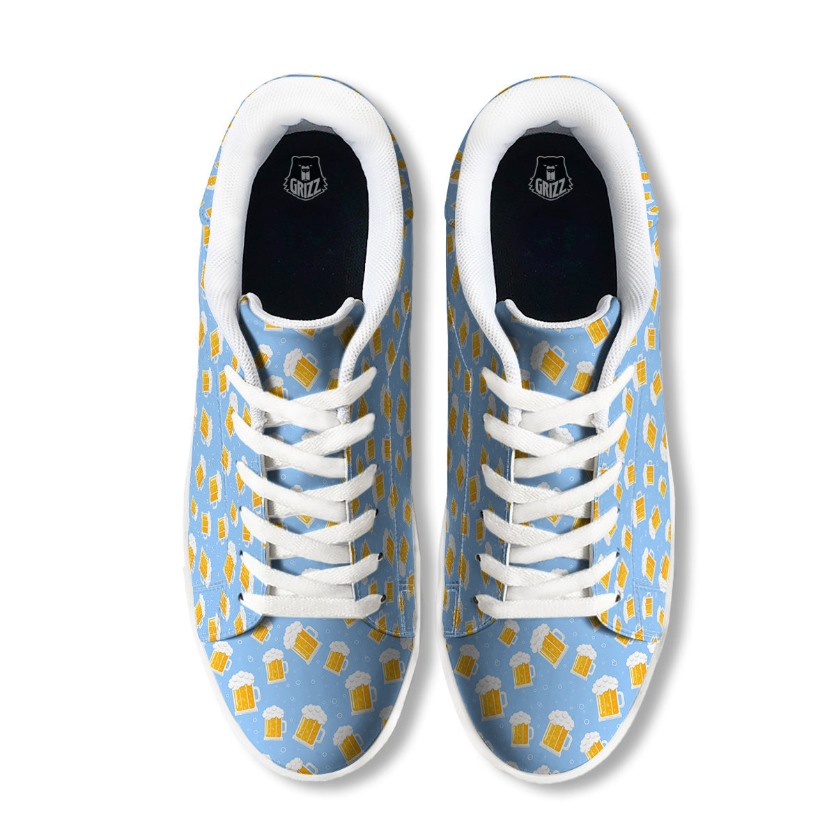 Emoji Beer Print Pattern White Low Top Sneakers-grizzshop