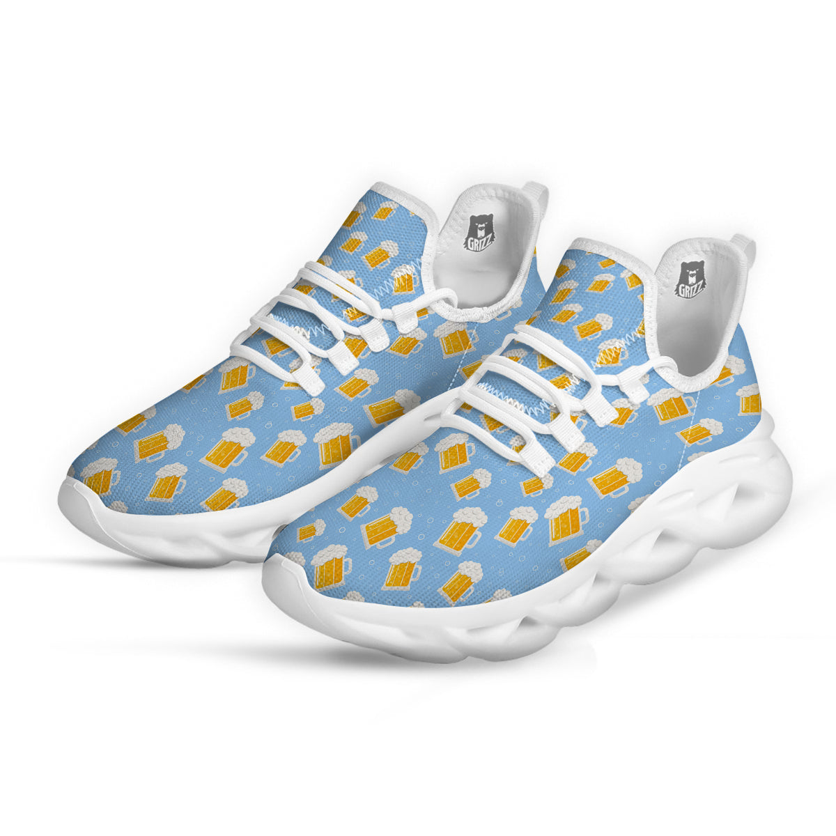 Emoji Beer Print Pattern White Running Shoes-grizzshop