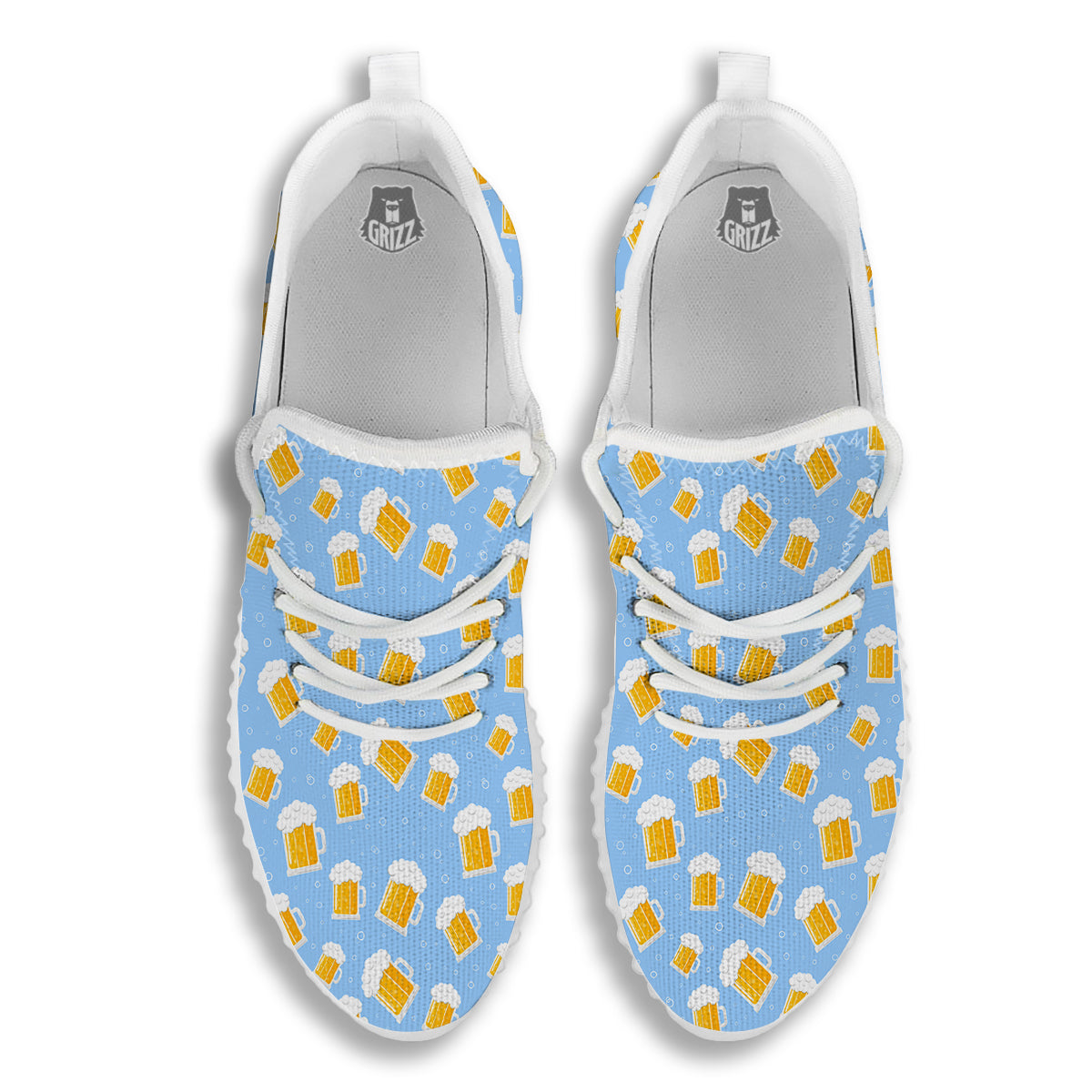Emoji Beer Print Pattern White Walking Shoes-grizzshop