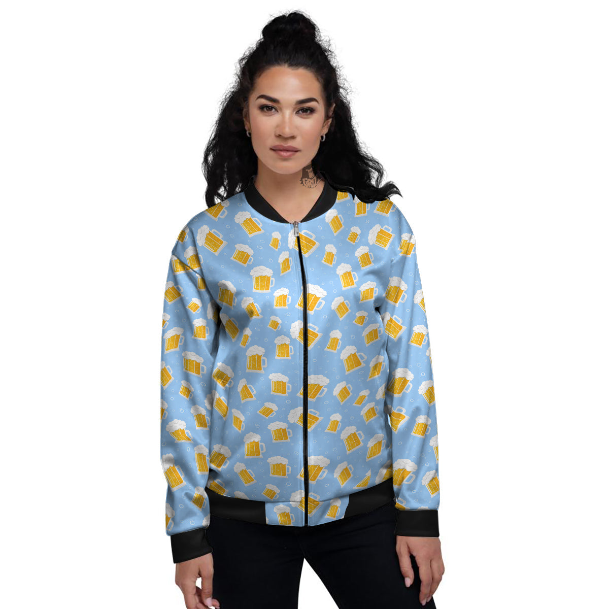Emoji Beer Print Pattern Women's Bomber Jacket-grizzshop