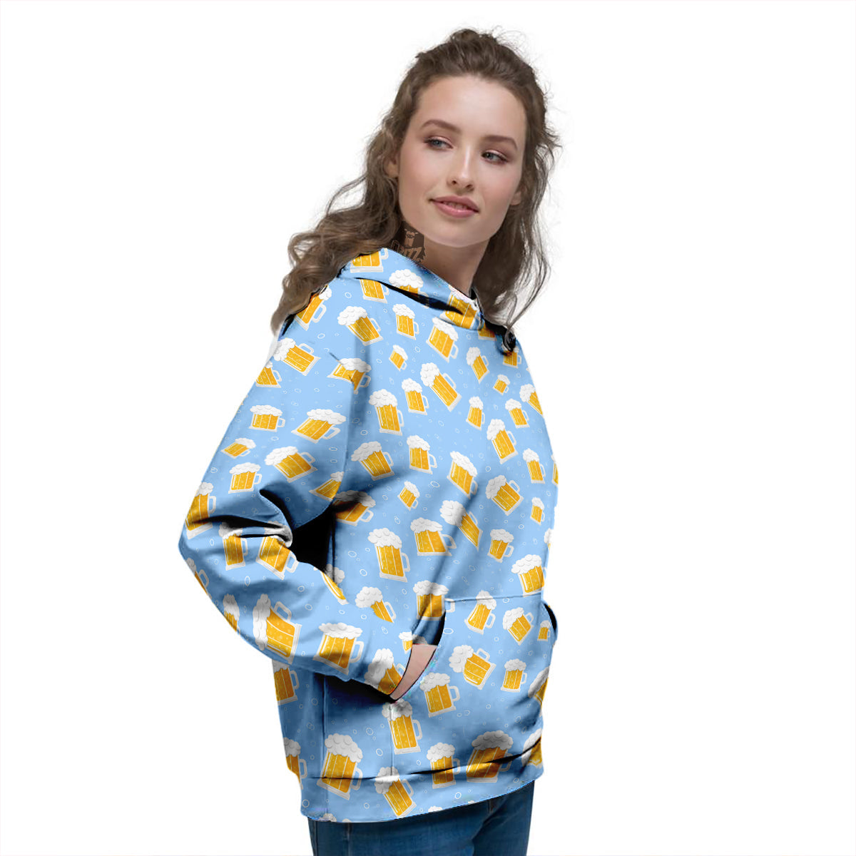 Emoji Beer Print Pattern Women's Hoodie-grizzshop