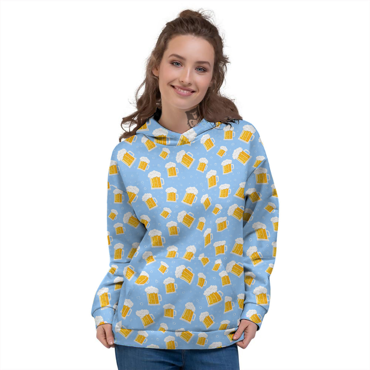 Emoji Beer Print Pattern Women's Hoodie-grizzshop