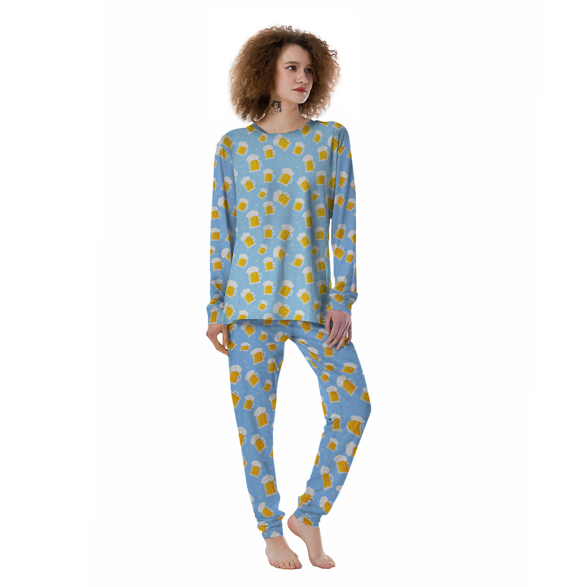 Emoji Beer Print Pattern Women's Pajamas-grizzshop
