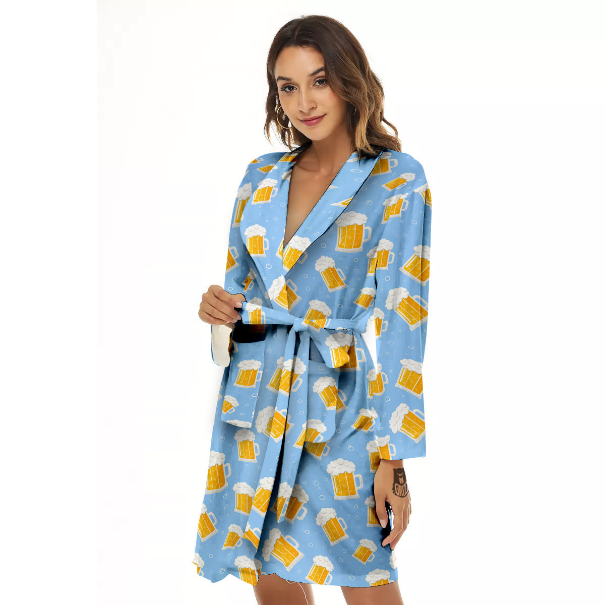 Emoji Beer Print Pattern Women's Robe-grizzshop