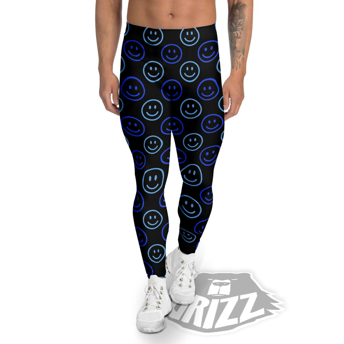 Emoji Blue Print Pattern Men's Leggings-grizzshop