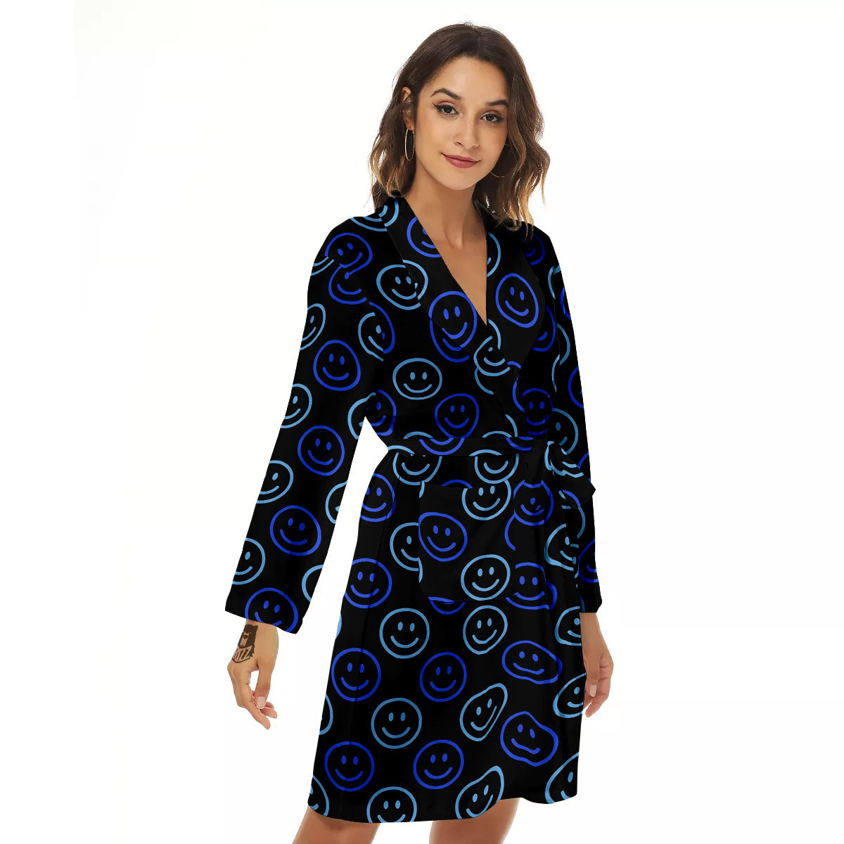Emoji Blue Print Pattern Women's Robe-grizzshop