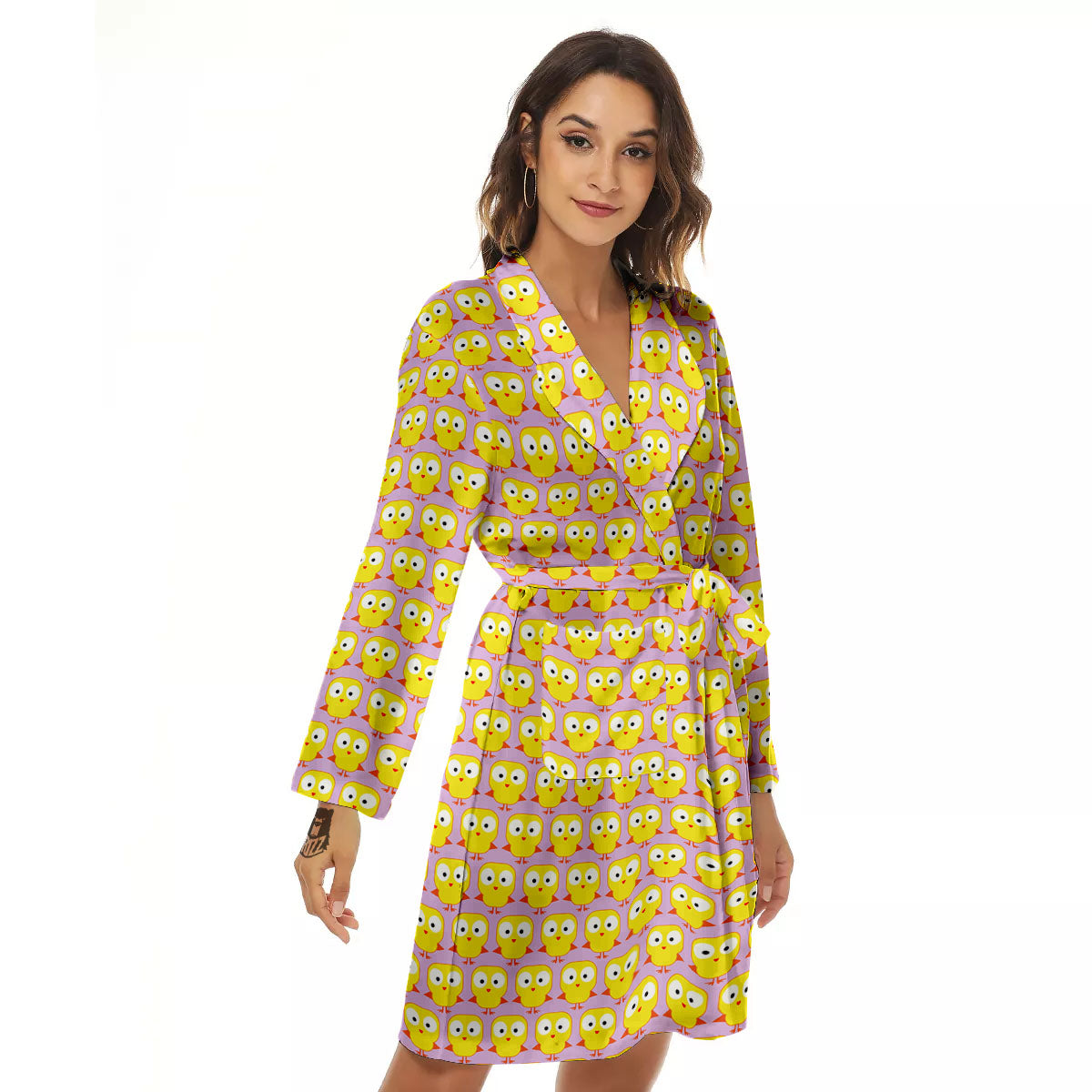 Emoji Chicken Love Print Pattern Women's Robe-grizzshop