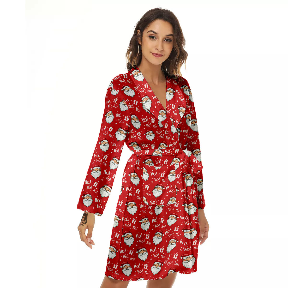 Emoji Christmas Print Pattern Women's Robe-grizzshop