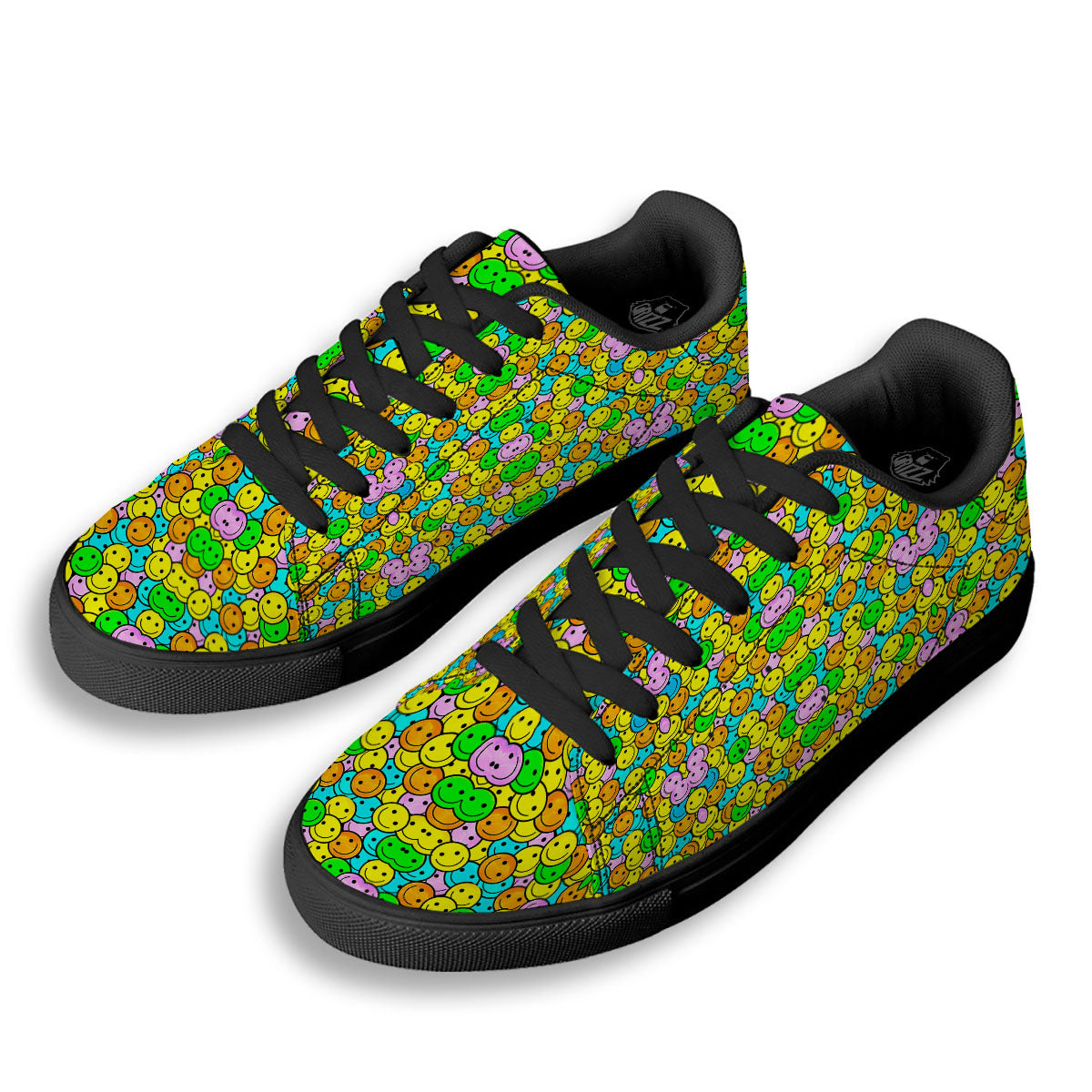 Emoji Colorful Print Pattern Black Low Top Sneakers-grizzshop