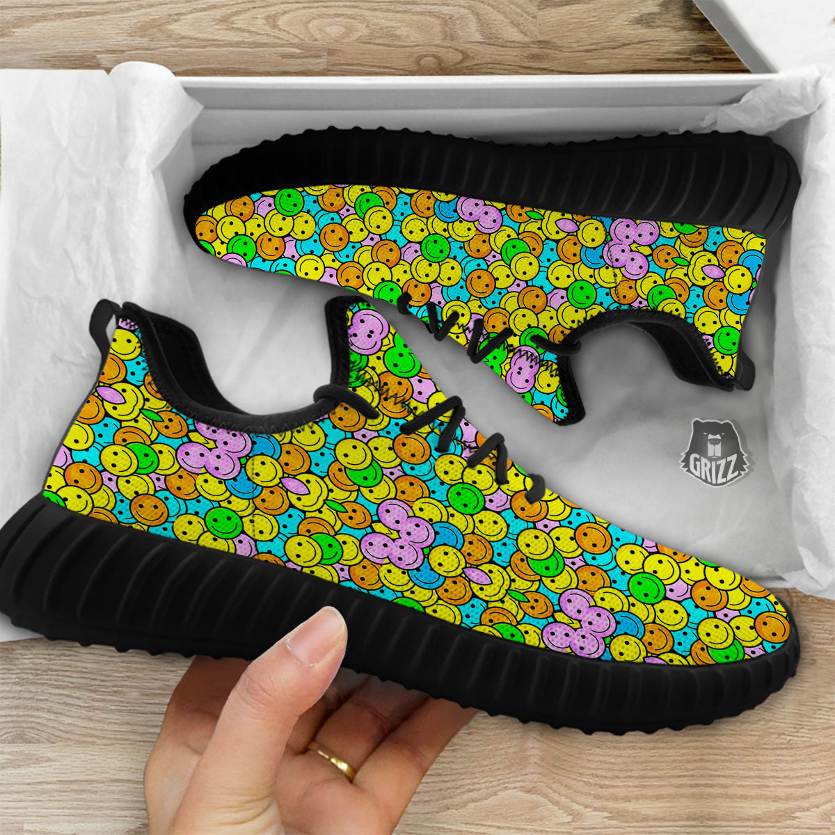 Emoji Colorful Print Pattern Black Walking Shoes-grizzshop