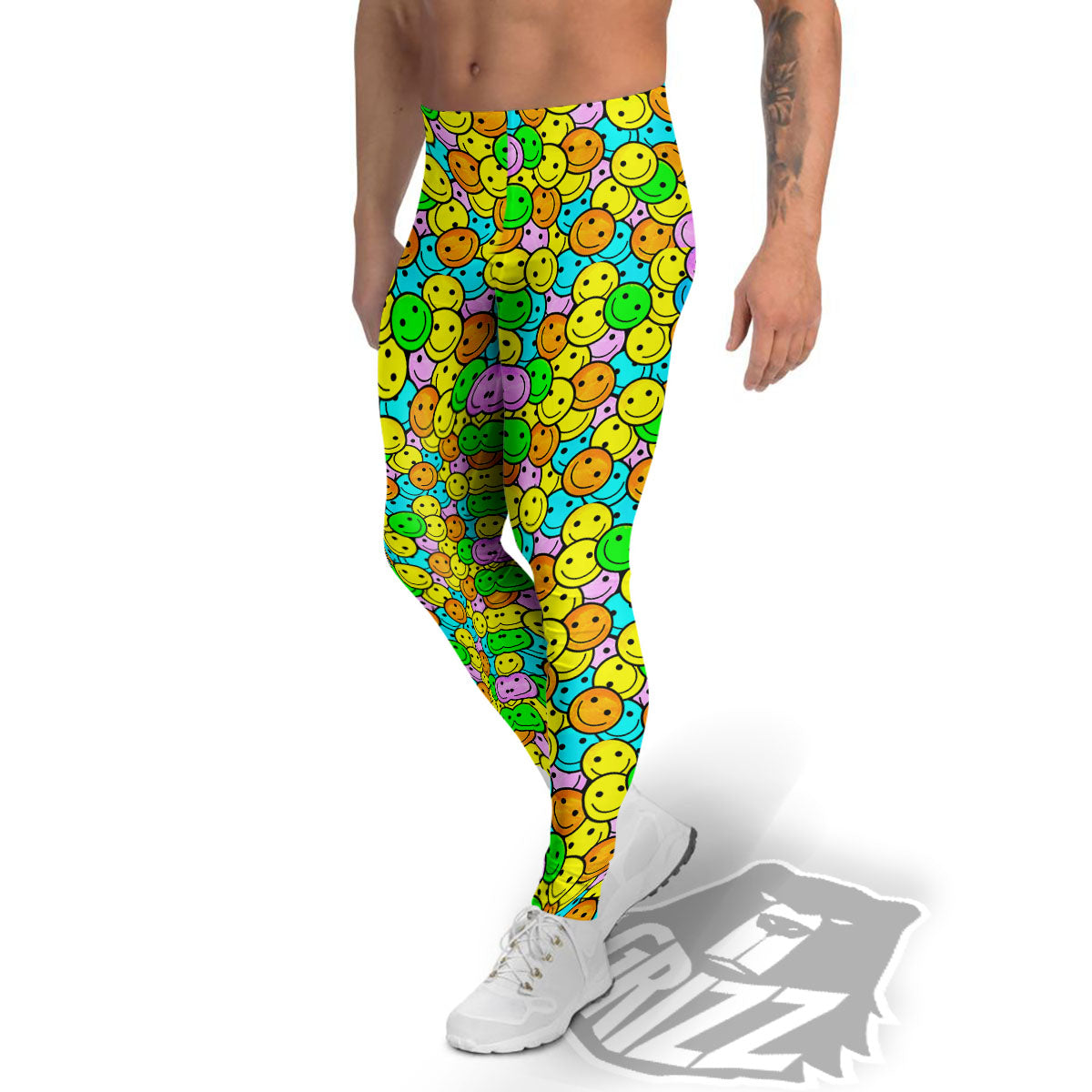 Emoji Colorful Print Pattern Men's Leggings-grizzshop