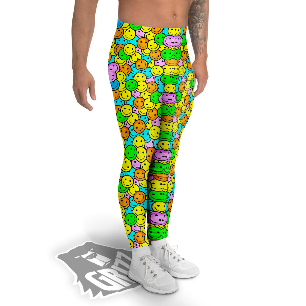 Emoji Colorful Print Pattern Men's Leggings-grizzshop