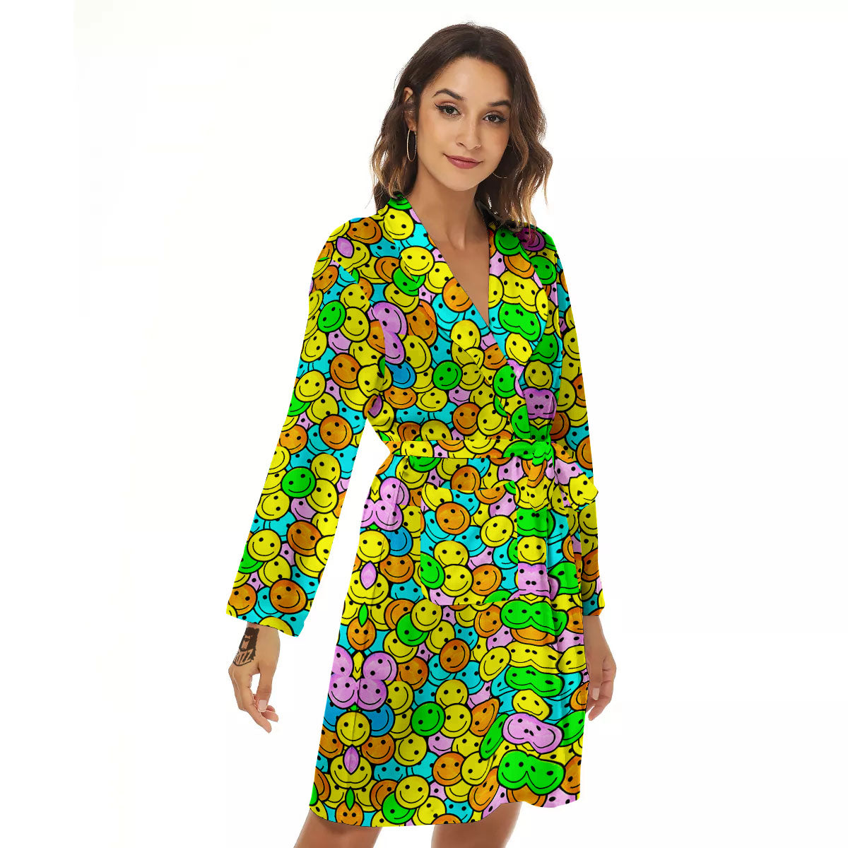 Emoji Colorful Print Pattern Women's Robe-grizzshop