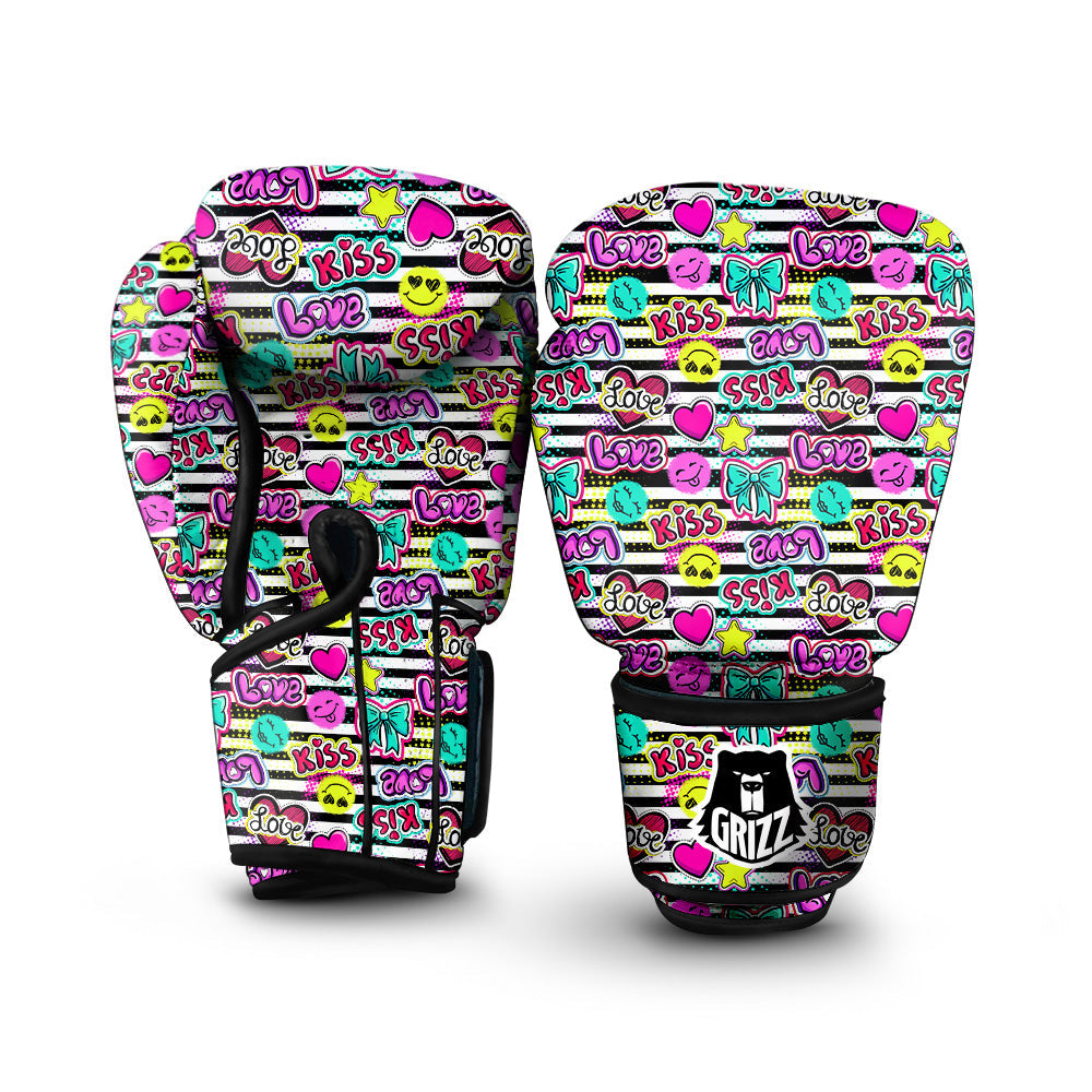 Emoji Comics Stripe Print Pattern Boxing Gloves-grizzshop