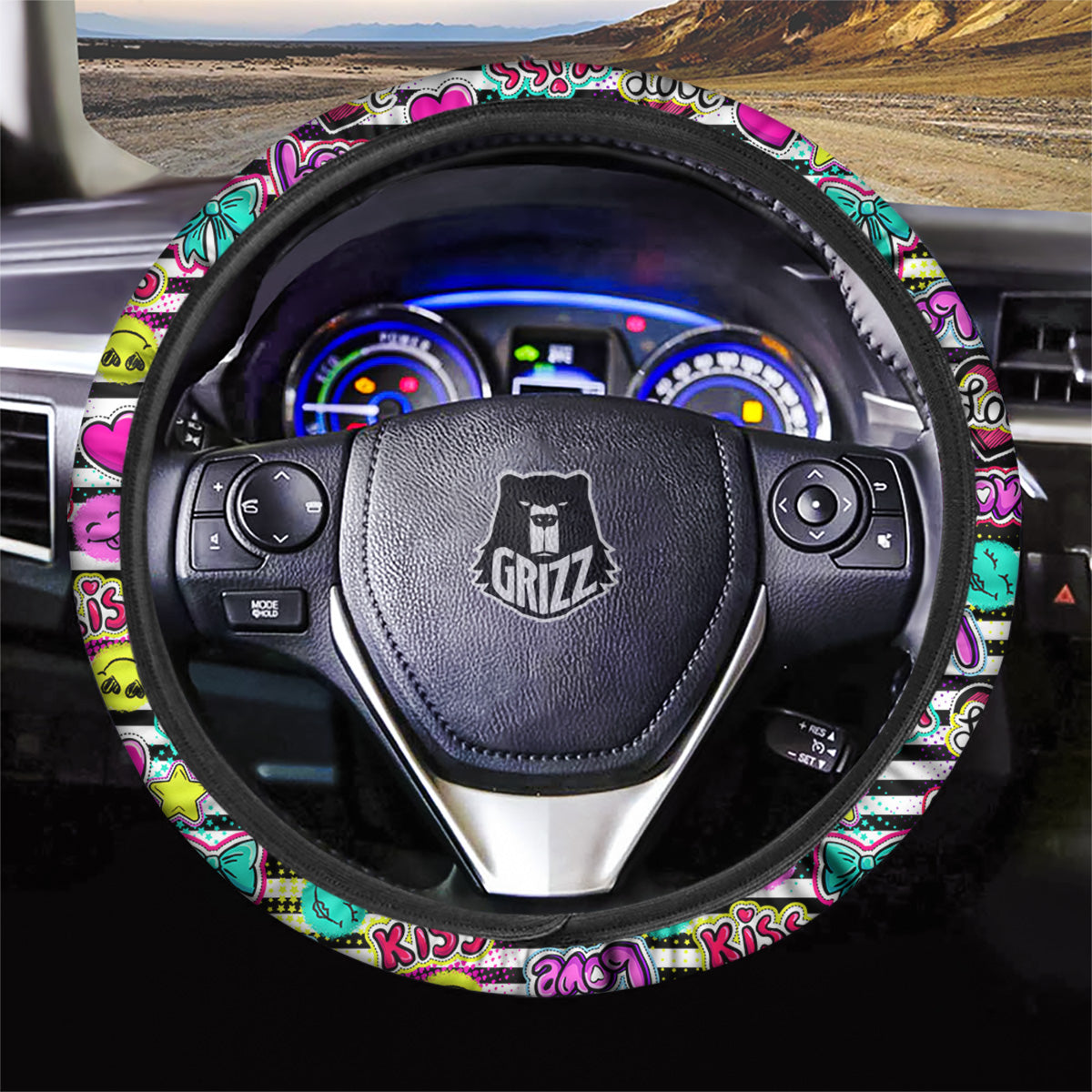 Emoji Comics Stripe Print Pattern Car Steering Wheel Cover-grizzshop