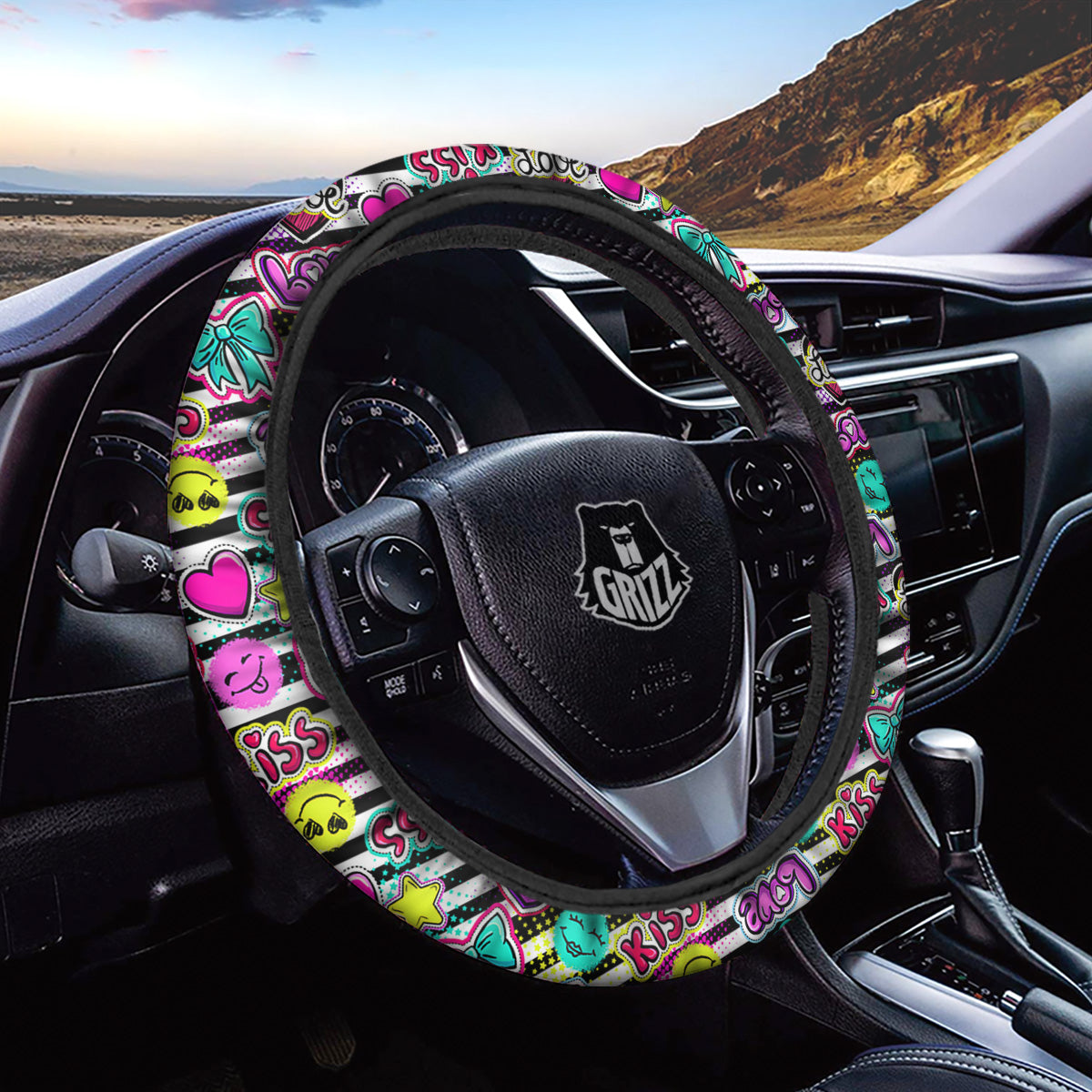 Emoji Comics Stripe Print Pattern Car Steering Wheel Cover-grizzshop