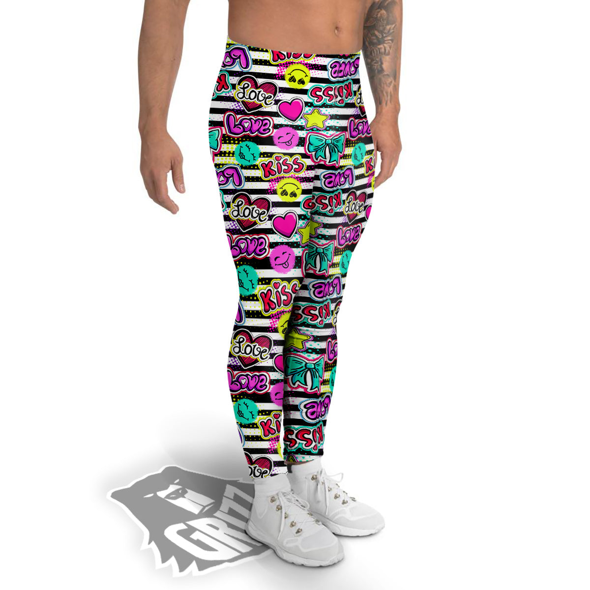 Emoji Comics Stripe Print Pattern Men's Leggings-grizzshop