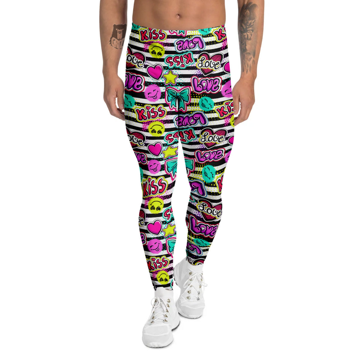 Emoji Comics Stripe Print Pattern Men's Leggings-grizzshop