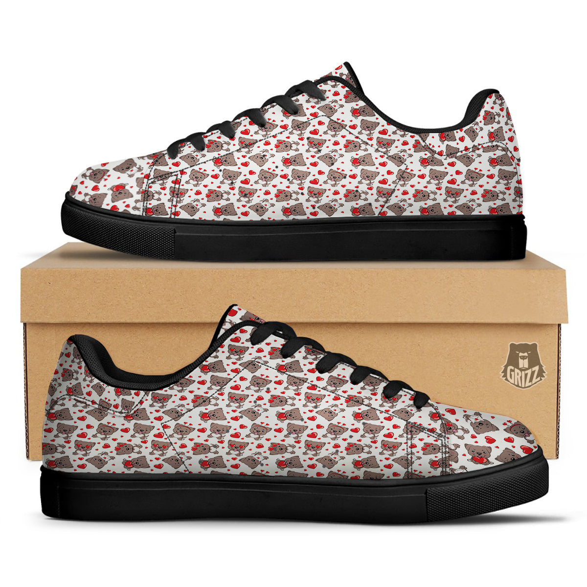 Emoji Cute Dog Print Pattern Black Low Top Sneakers-grizzshop