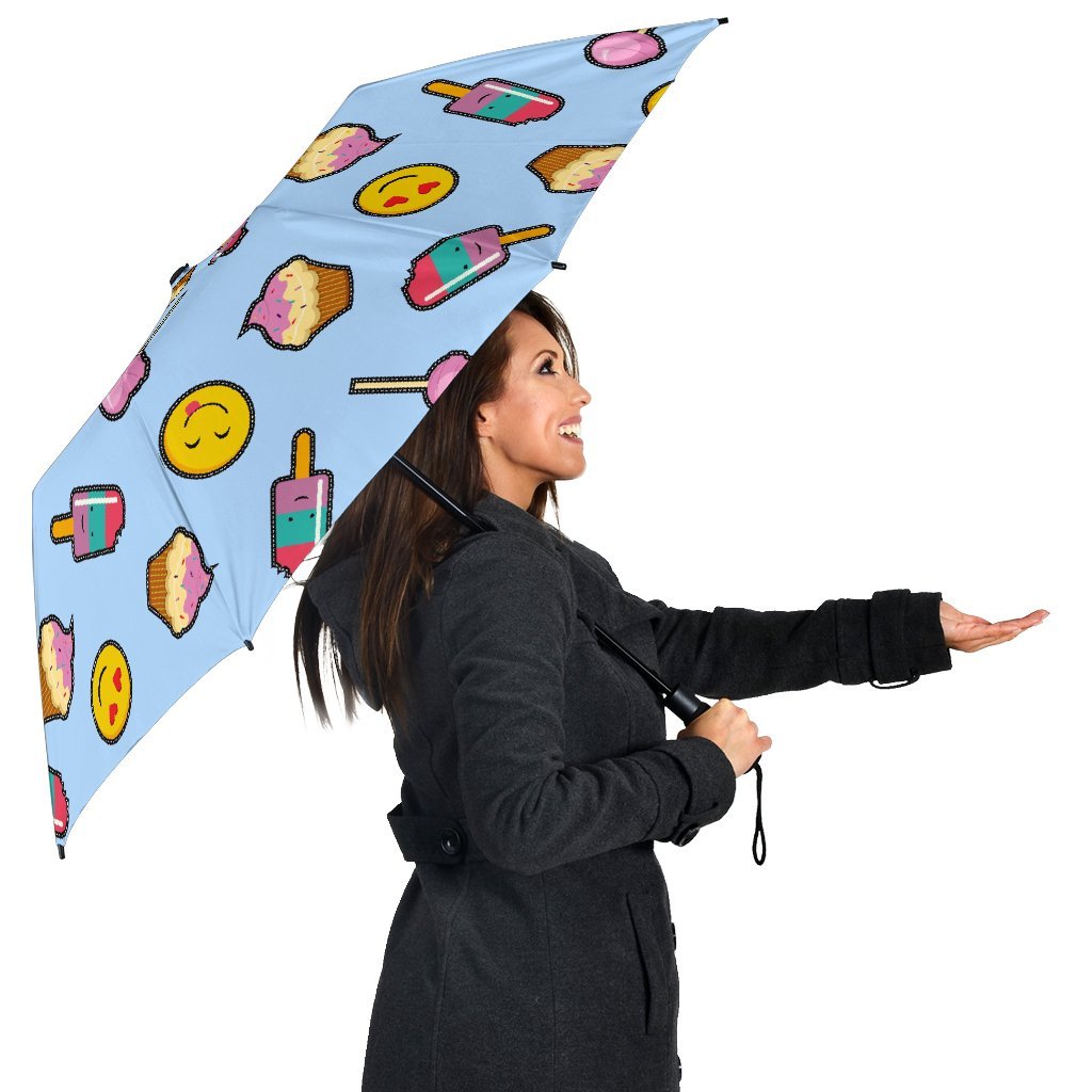 Emoji Dessert Pattern Print Automatic Foldable Umbrella-grizzshop