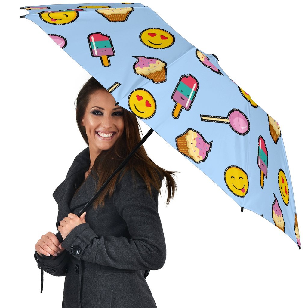 Emoji Dessert Pattern Print Automatic Foldable Umbrella-grizzshop