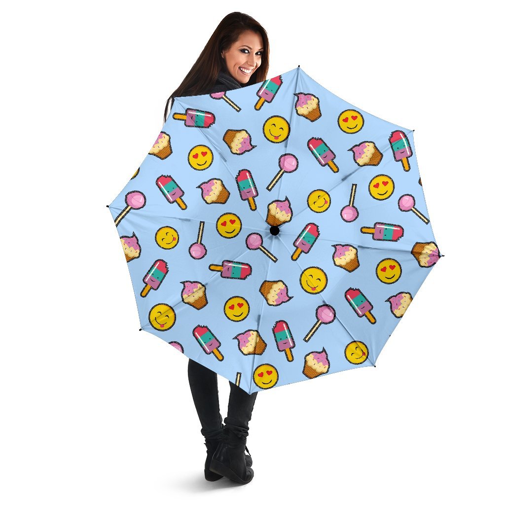 Emoji Dessert Pattern Print Automatic Foldable Umbrella-grizzshop