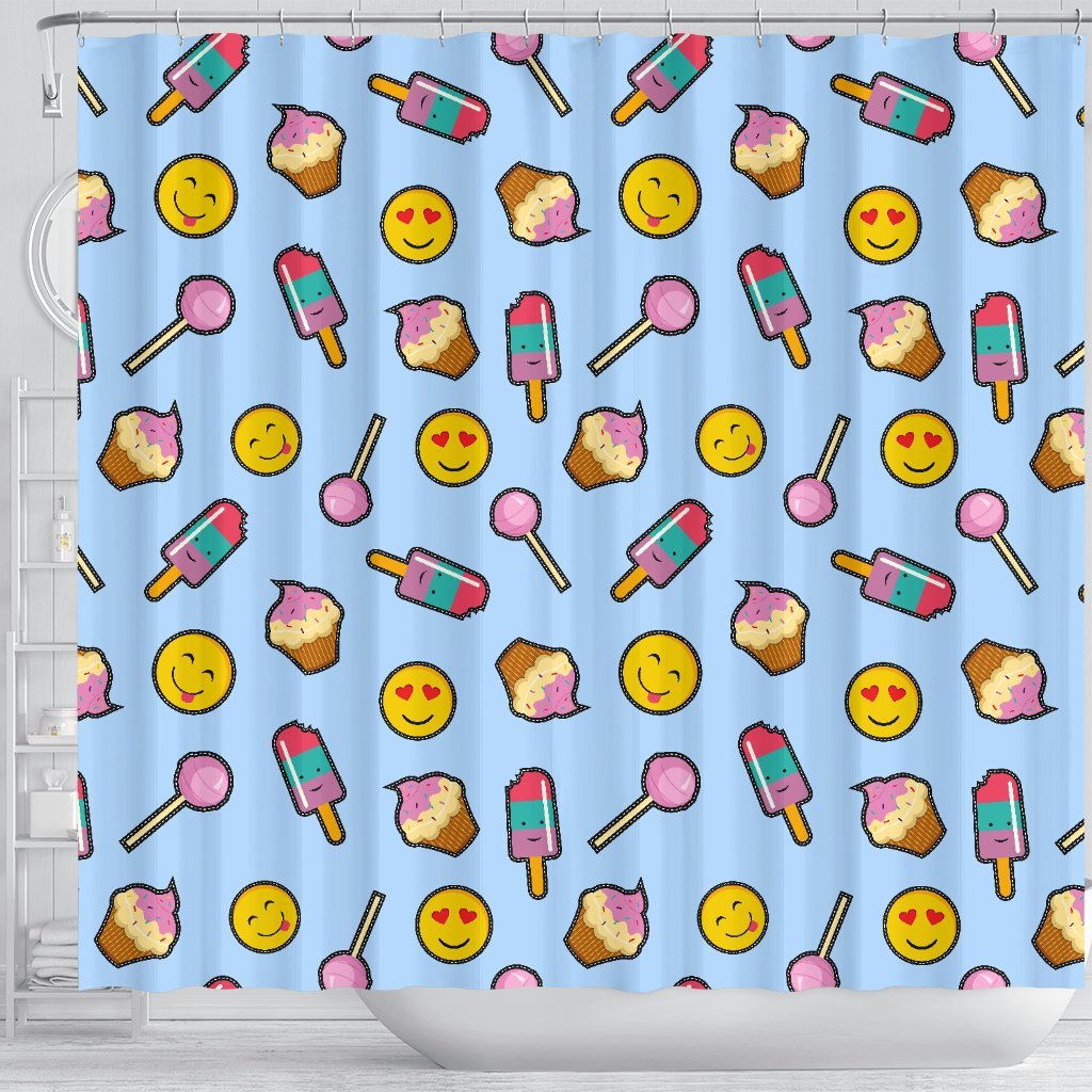 Emoji Dessert Pattern Print Bathroom Shower Curtain-grizzshop