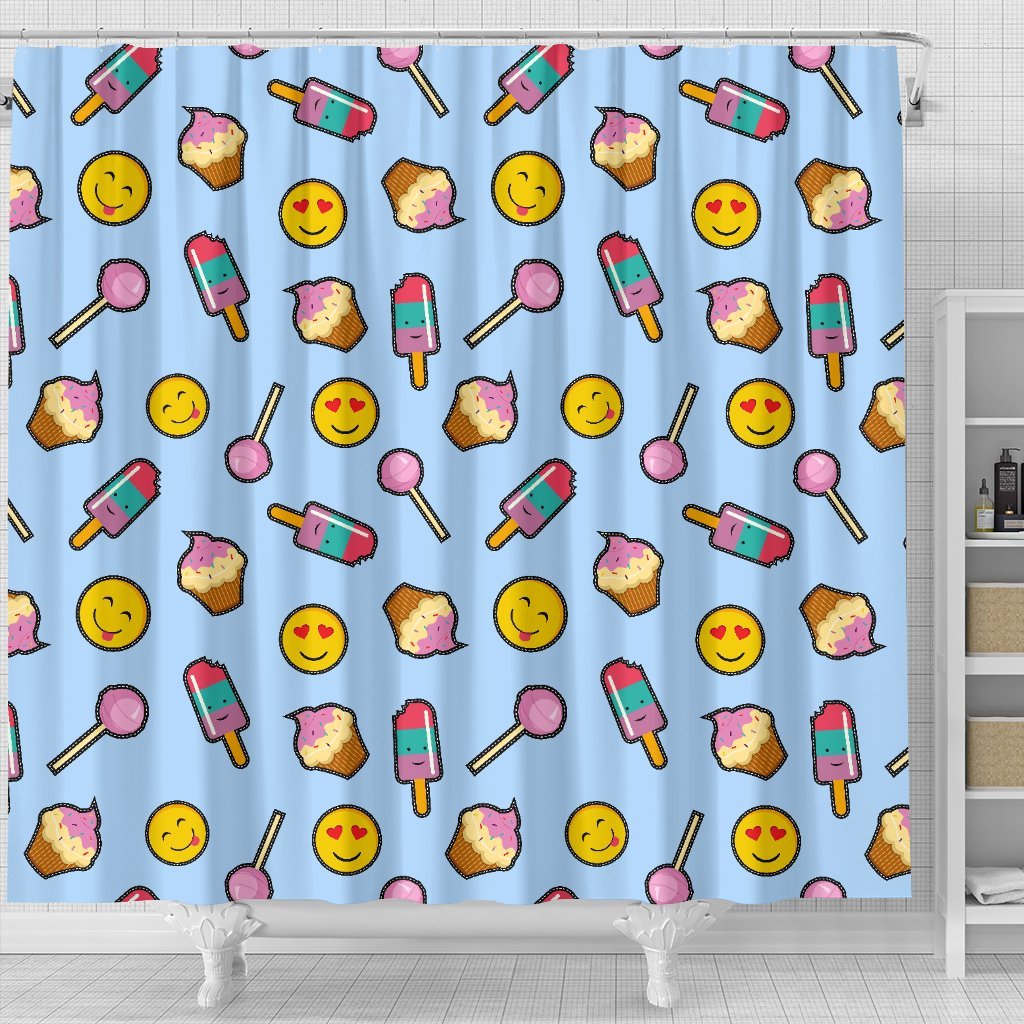 Emoji Dessert Pattern Print Bathroom Shower Curtain-grizzshop