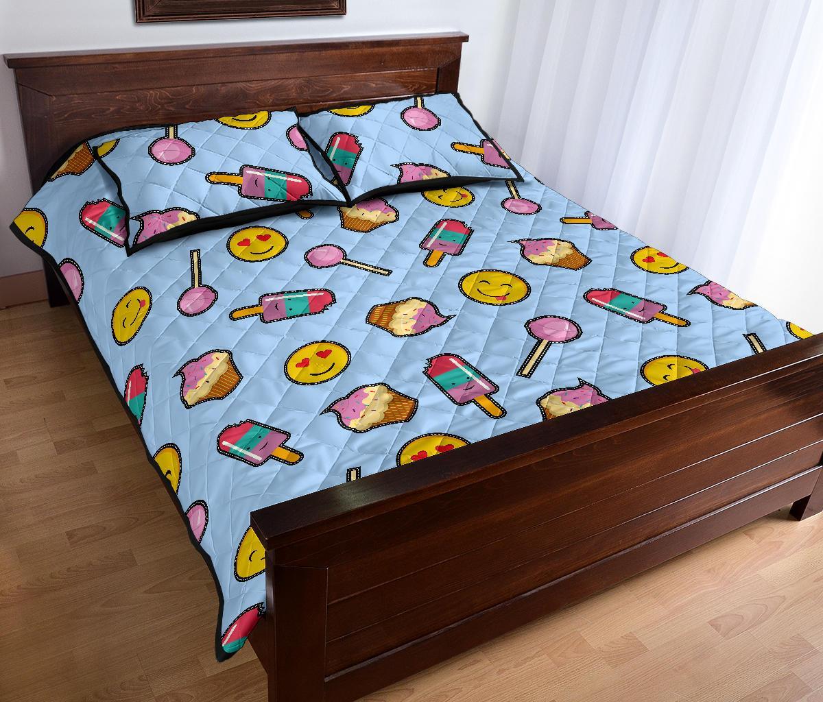 Emoji Dessert Pattern Print Bed Set Quilt-grizzshop