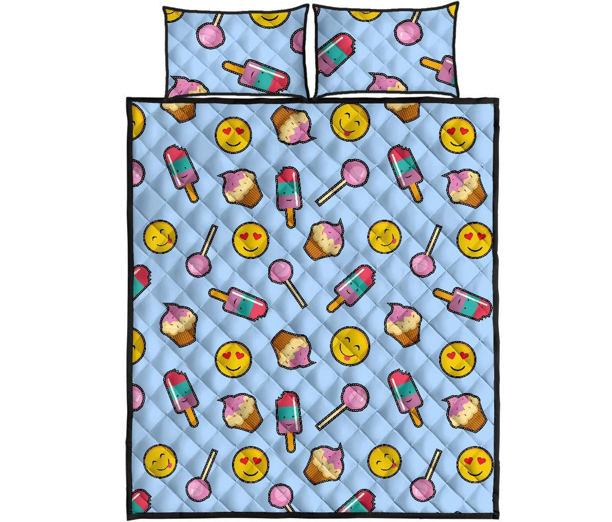 Emoji Dessert Pattern Print Bed Set Quilt-grizzshop